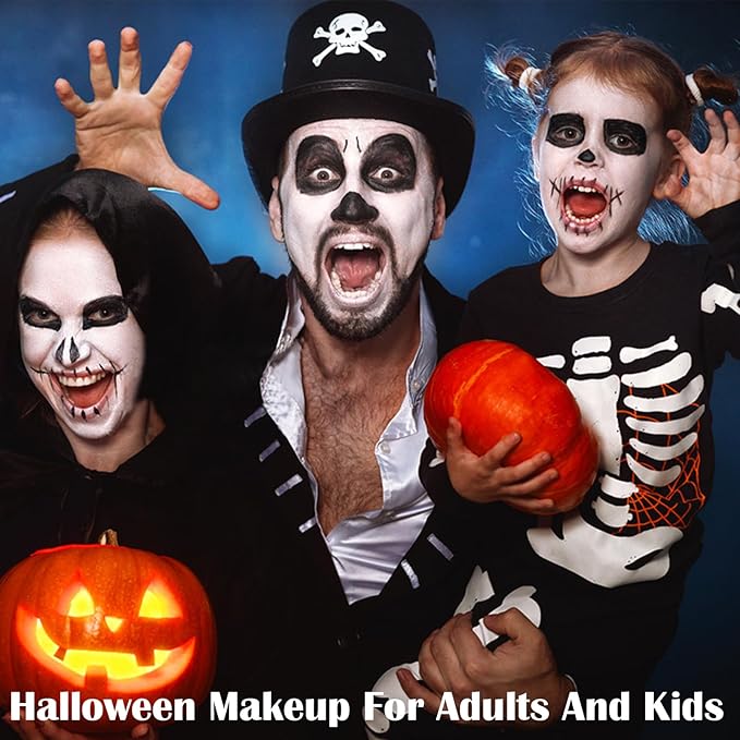 MEICOLY Black White Face Body Paint with Sponges,Water Based Face Paint for Adults Kid,White Face Paint,Face Painting for Clown Makeup,Halloween SFX Skull Zombie Skeleton Mime Goth Makeup Corpse Paint