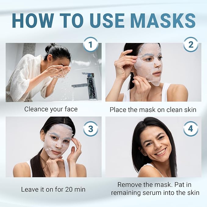 12 Pack of Hyaluronic Acid Face Mask with Peptides Complex - Deep Hydrating & Brightening Facial Sheet Mask - Moisturizing Face Masks Skincare Facial Sheets for All Skin Types