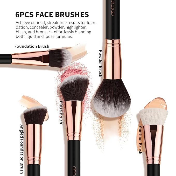 docolor Makeup Brush Set Professional, 15 PCS Black Wood Handle Makeup Brushes, Premium Cruelty-Free Synthetic Fiber Hair, Travel Make up Brushes Set with Case