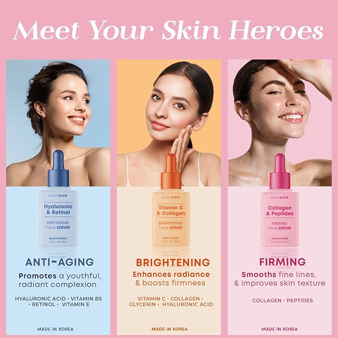 Glow Elixir Collagen & Peptides Face Serum - Dermatologist Tested, Anti-Aging, Korean Skin Care, Hydrates, Firms & Revitalizes Skin - 95% Natural, Vegan, Clean Beauty - 1.69 FL. Oz