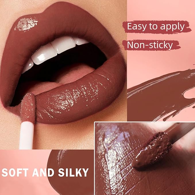 3 in 1 Lip Liner Pencil and Lipstick lipgloss Set Matte Lipstick Lip Gloss Kit Long-lasting Nonstick Cup Smudge Proof Lip Kits with Lip Liner,Moisturizing Lip Tint Lip Stain Makeup (03#Cinnamon Bun)