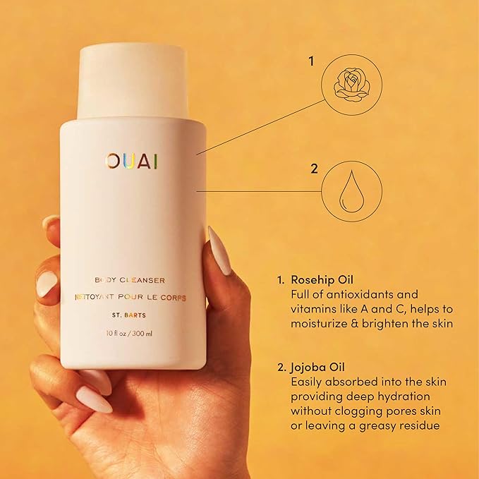 OUAI Body Cleanser, St. Barts - Foaming Body Wash with Jojoba Oil and Rosehip Oil to Hydrate, Nurture, Balance and Soften Skin - Paraben, Phthalate and Sulfate Free Skin Care Products (10 Fl Oz)