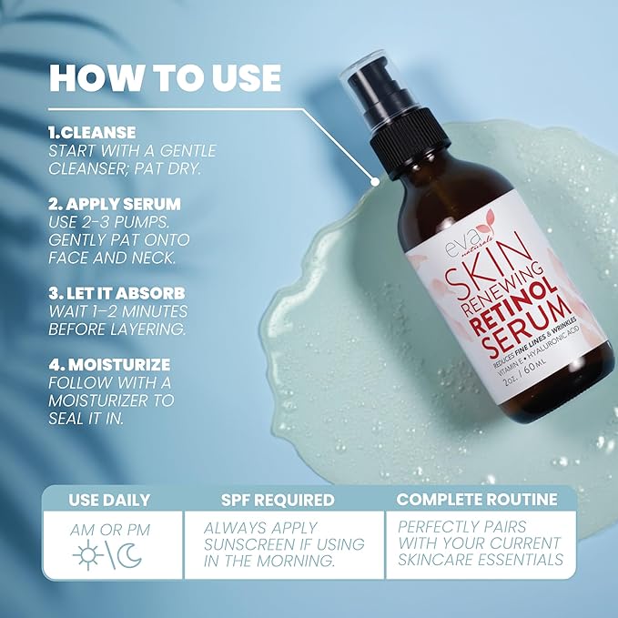 Retinol Serum by Eva Naturals - 2.5% Retinol Serum for Face with Hyaluronic Acid, Vitamin E & Organic Aloe - Retinol Face Serum that Reduce Wrinkles, Fine Lines & Dark Spots - Anti Aging Serum, 2 Pack