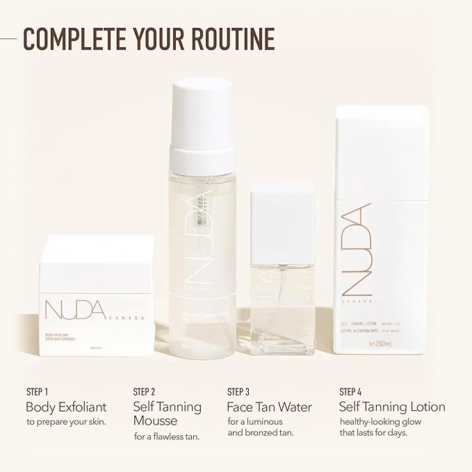 Nuda Self Tanning Lotion, Lightweight, Fast Drying, and Streak Free Gradual Self Tanner, Infused with Vitamin C, Shea Butter & Sodium Hyaluronate, Hydrating Sunless Tan, Vegan, Light to Medium, 6.7 Oz