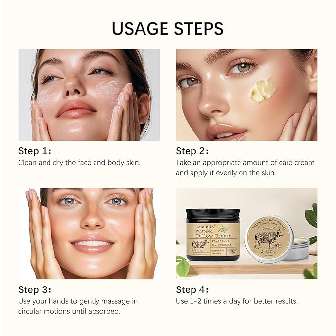 2PC Grass-Fed Beef Tallow for Skin,Tallow Face Moisturizer All-Natural Skin Care,Beef Tallow for Body & Face Moisturizer(Original,2.12+1.06Oz)