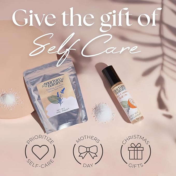 Nurture by Nature Relaxing Spa Gifts for Women - New Mom Gifts Care Package for Women with Deep Sleep Pillow Spray & Bath Salts, Vegan & Cruelty Free New Mommy Essentials - Baby Shower Gift Baskets