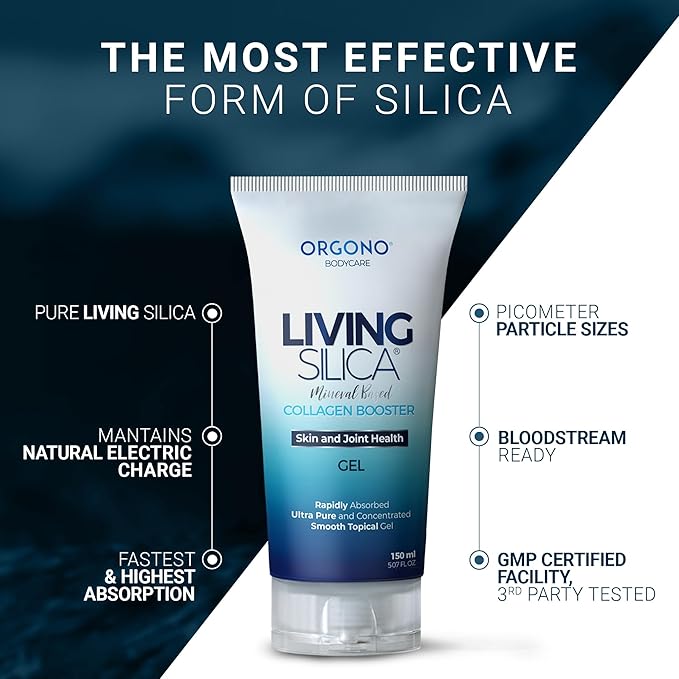Orgono Living Silica Mineral-Based Collagen Booster Gel | Topical Use & Dermal Absorption | Clinically Proven | Supports Skin & Joint Health | Promotes Hydration & Collagen Regeneration | 150mL