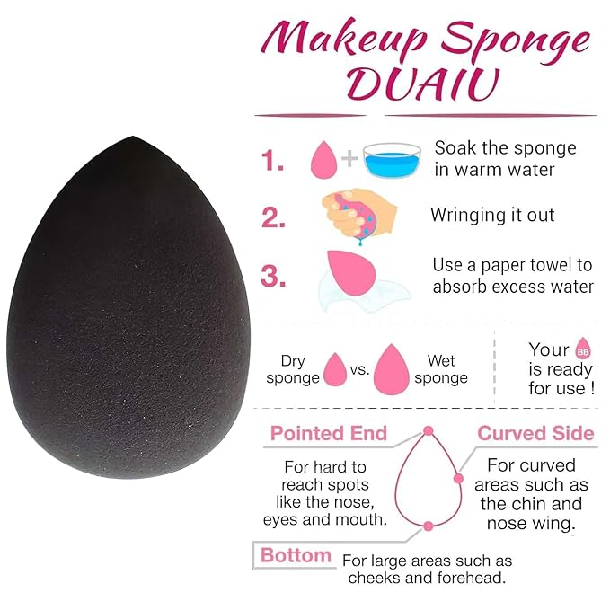 12 Pcs Black Makeup Sponges for Foundation Bulk Latex-Free Reusable big Beauty Sponge Blender Cosmetic Applicator For Powder Cream and Liquid Makeup Tools Set