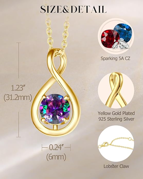 FANCIME Birthstone Necklaces for Women Fine Jewelry Sterling Silver Dainty Infinity Pendant Anniversary Birthday Christmas Gifts for Her Wife Mom Lady Daughter, Chain 16"+2" Extend