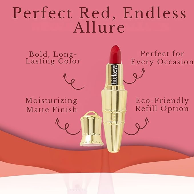 Hickey Lipstick Mile High Organic Perfect Red Lipstick Refillable - Long Lasting Lipstick for Women, Hydrating & Moisturizing Shade, Best Lip Color for Women, Gluten-Free & Vegan with Highly Pigmented