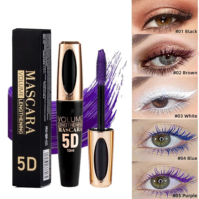 MAEPEOR 5D Silk Fiber Mascara Fuller & Voluminous Colored Eyelash Natural Waterproof Smudge-proof Mascara (01 Black)
