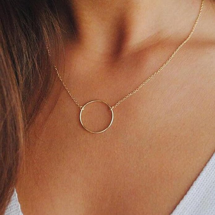 Dainty Gold Heart Necklace for Women - 14K Gold/Silver Plated Cute Heart Handmade Disc Circle Bee Choker Adjustable Necklace for Women Trendy Jewelry