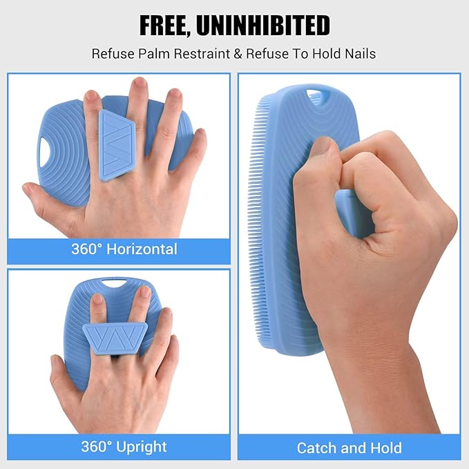 Silicone Body Scrubber - Anti Zinc Infused-Highly Elastic Bristles Exfoliating Body Scrubber for Shower Body,Cellulite Reduction,Blood Circulation - Azure