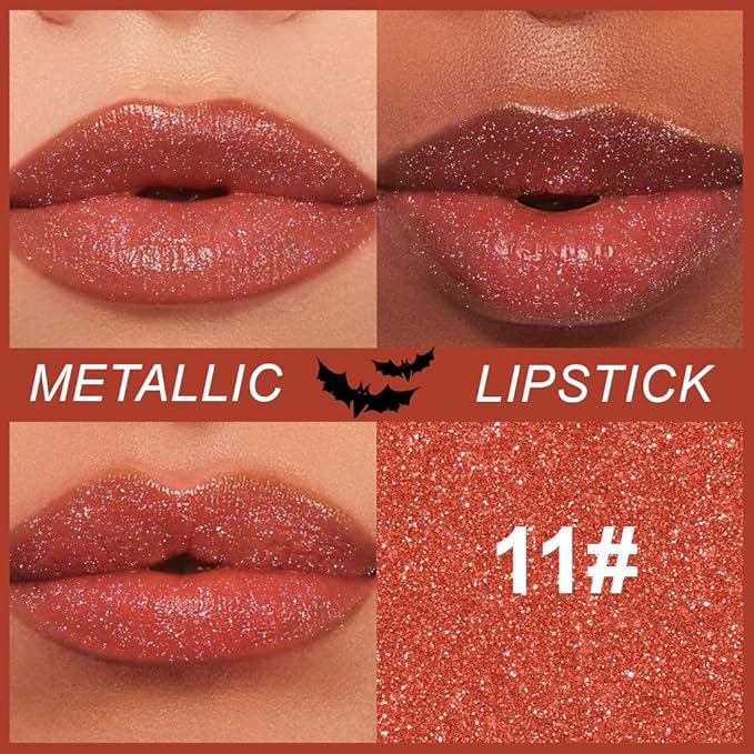 Kaely Glitter Metallic Lipstick, Shimmer Metallic Lipsticks for Women, High Pigmented Lip Gloss Long Lasting Waterproof Smudge Proof 24 Hour, Halloween Makeup, Vegan & Cruelty-Free, 11