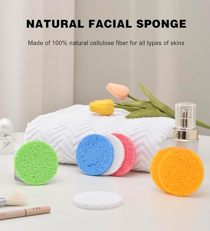 METUUTER 50 PCS Compressed Facial Sponges for Estheticians- 100% Natural Cellulose Face Cleansing Sponge Spa Sponges for Face Cleansing, Massage, Pore Exfoliating, Mask, Makeup Removal