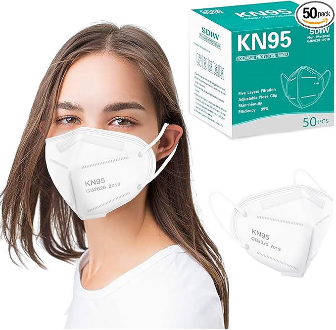 50PCS KN95 Face Masks Breathable Disposable Mask 5 Layer Cup Dust Safety Filter Efficiency≥95% with Elastic Ear Loops and Nose Bridge Clip(White)