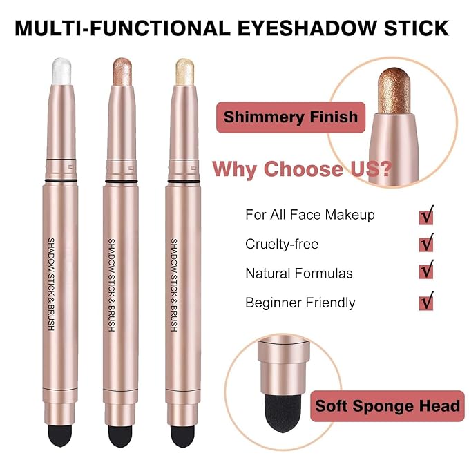 Green Eyeshadow Stick Makeup, Waterproof Hypoallergenic Long Lasting Cream Eye Shadow Pencil, Highlighter Matte Crayon eyes liner, Glitter Primer Palette Shimmer Eyeliner Pen