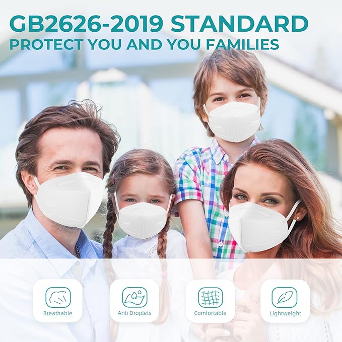 TOPMAX KN95 Face Mask 50 Pack 5-Ply Breathable Filter Efficiency≥95% Protective Cup Dust Disposable Masks Against PM2.5 White