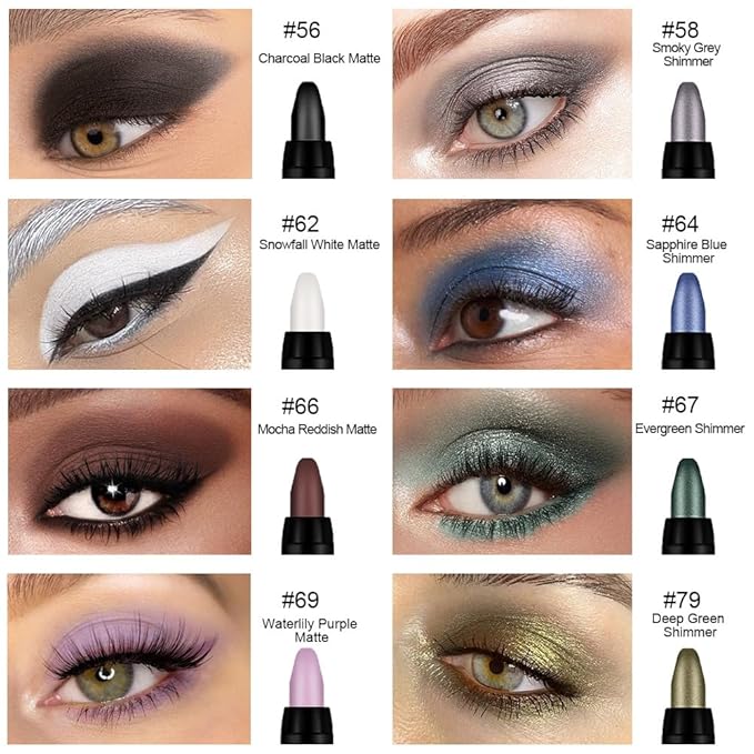 evpct 8Pcs Cream Eyeshadow Stick Set for Women, Black White Lavender Purple Matte Blue Chocolate Emrald Green Grey Shimmer, Silky Matte Shimmer Eyeshadow Applicator Sticks Eye Makeup sombras para ojos