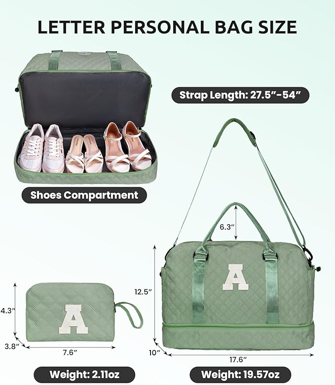 Bridesmaid Proposal Gifts, Gifts for Women-Initial Travel Bag with Shoe Compartment, Girls Weekender Bag, Monogram Overnight Bag for Women, Letter Travel Bag with Makeup Bag (Letter D)