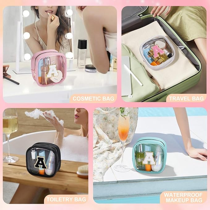 YOOLIFE Initial Make Up Bag Travel Toiletry Bag, Clear Makeup Bag Preppy Cosmetic Bags Organizer Travel Essentials Gifts for Women Teen Girlfriend Teacher Mom Birthday Gifts Mini Blue C
