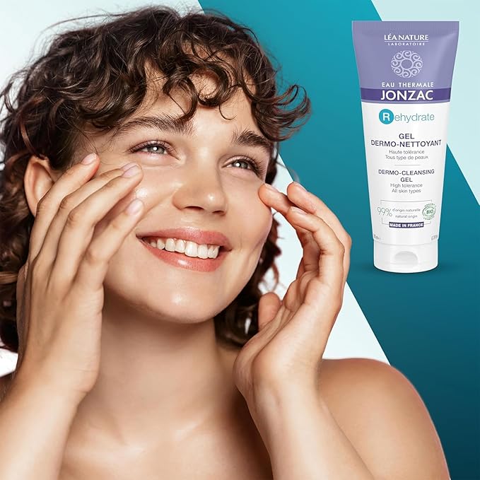 Eau Thermale Jonzac Rehydrate Organic Dermo Cleansing Gel - Gentle Daily Facial Cleanser - Sensitive Skin Approved - Leaves Skin Feeling Smooth & Hydrated - 6.75 Fl oz