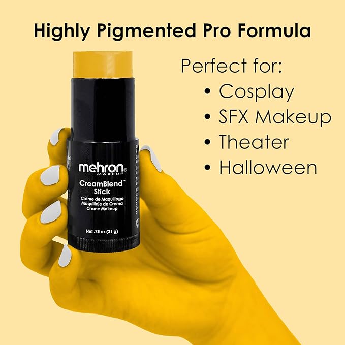 Mehron Makeup CreamBlend Stick | Face Paint, Body Paint, & Foundation Cream Makeup | Perfect for Halloween .75 oz (Yellow)