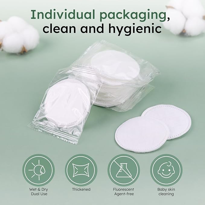 Individually Wrapped Cotton Rounds, Circular Cotton Pads, Individually Packaged, Easy to Carry, Suitable for Travel, Hotels, Business Trips, Camping (2 pcs/Set, 100 Set, in Total 200 pcs)
