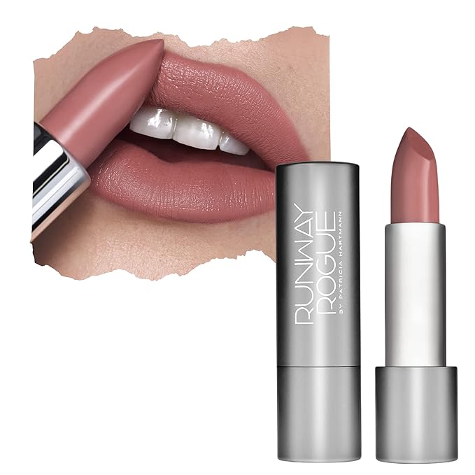 Runway Rogue 90s Vibe Lipstick, Moisturizing Matte Dusty Nude-Pink Lipstick, ‘Front Row’