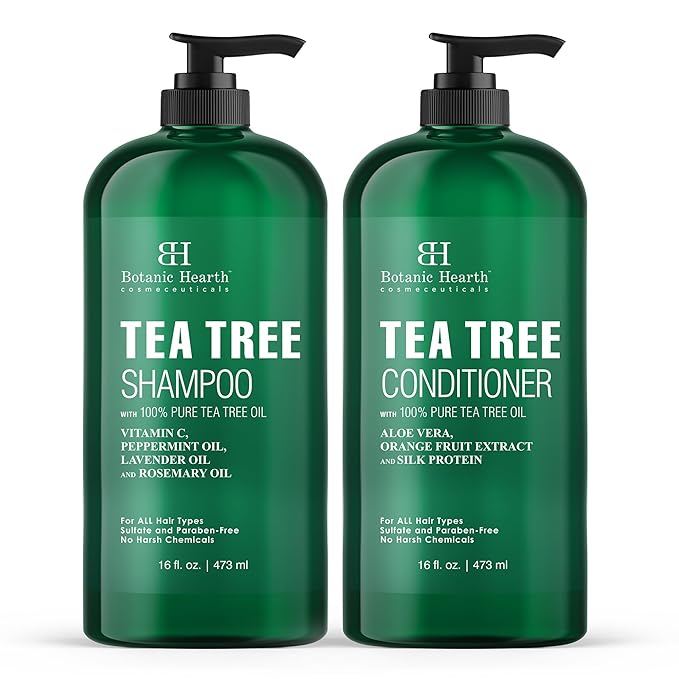 Botanic Hearth Tea Tree Shampoo And Conditioner Set | With 100% Pure Tea Tree Oil, For Itchy And Dry Scalp, Sulfate/Paraben Free | For Men And Women | 16 Fl Oz Each