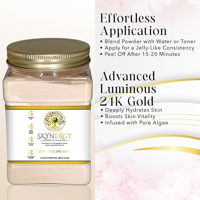 Luminous 24k Gold Jelly Mask - Professional Grade HydroGlo Jelly face Masks Skin Hydration, Radiance and Reduced Pigmentation | Vajafacial jelly mask |12 Applications (30Fl Oz)