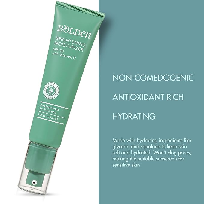 Bolden Brightening Face Moisturizer with SPF 30 & Vitamin C - Broad Spectrum UVA/UVB Hydrating Moisturizer Face Cream for Women - Applies Clear without Chalky Residue & Fade Dark Spots - 2.0FL Oz