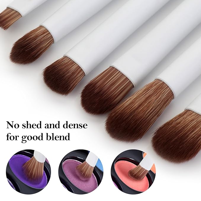 Eye Makeup Brush Set, 6 Pcs Professional Blending Eyeshadow Makeup Brushes for Concealer Eyebrows Eyeliner, Soft Hairs & Wood Handle… (white 6pcs)