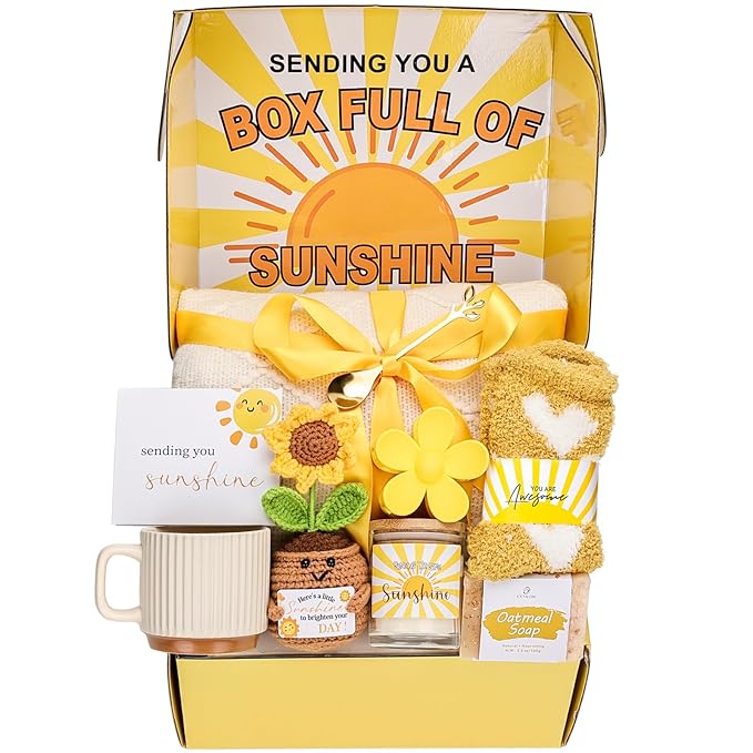 Gift Baskets for Women, Unique Birthday Gifts for Women,Get Well Soon Gift Basket,Care Package Sending Sunshine Box Thinking of You for Mom Wife Sister Best Friends Teen Girls