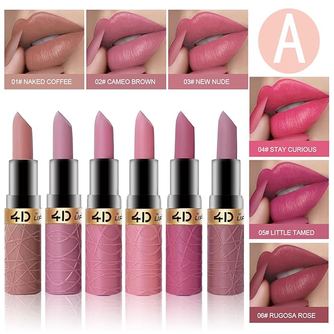 BONNIE CHOICE 6Pcs Matte Lipstick Set, Brown Nude Pink Purple Rose Red Matte Lipstick Sets for Women Velvet Lipstick Long Lasting Waterproof 24 Hours Lip Stick Makeup Christmas Day Gift Sets (A)