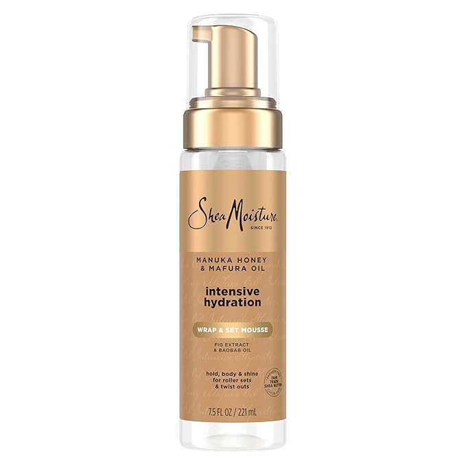 SheaMoisture Manuka Honey & Mafura Oil Wrap & Set Mousse Hydrating Made For Hold, Body, & Shine 7.5oz
