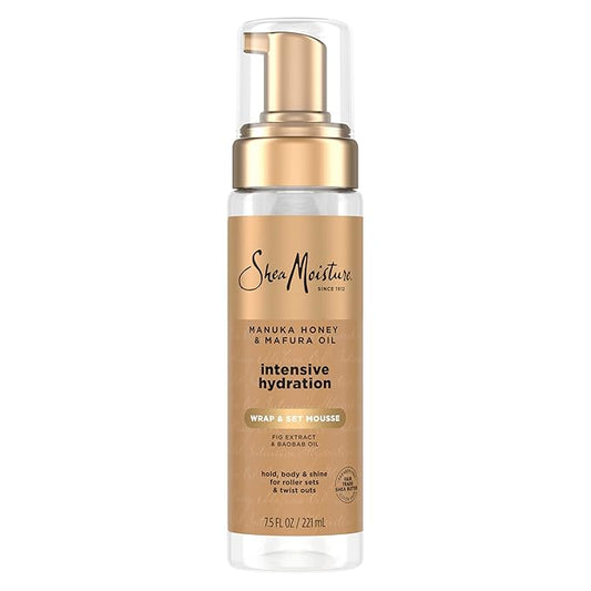 SheaMoisture Manuka Honey & Mafura Oil Wrap & Set Mousse Hydrating Made For Hold, Body, & Shine 7.5oz