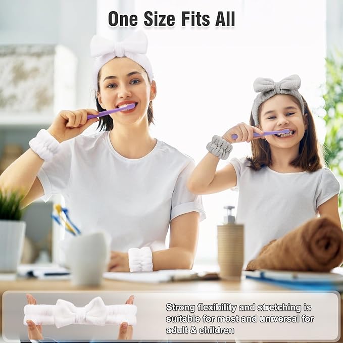 Spa Headbands for Women with Wristband Set: Facial Makeup Headbands for Girls & Teens - Soft Coral Fleece Elastic Hair Wraps with Wrist Accessories for Washing Face Shower Bath Beauty Skincare Gifts