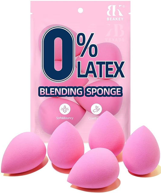 BEAKEY Latex-Free Blender Makeup Sponge for Blending, Pink Makeup Sponges Set, Soft Beauty Sponge, for Flawless Application of Liquid, Cream, and Powder Cosmetics