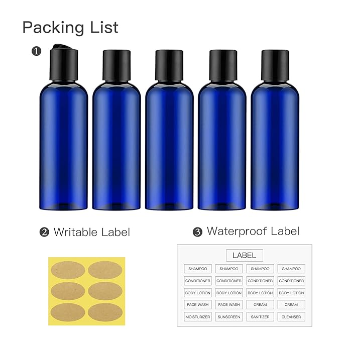 Travel Bottles for Toiletries 3.4 oz - Travel Size Containers for Shampoo Plastic - Small Empty Lotion Squeeze Bottle for Liquid TSA Approved - Leak Proof Mini Conditioner Refillable Blue 100ml