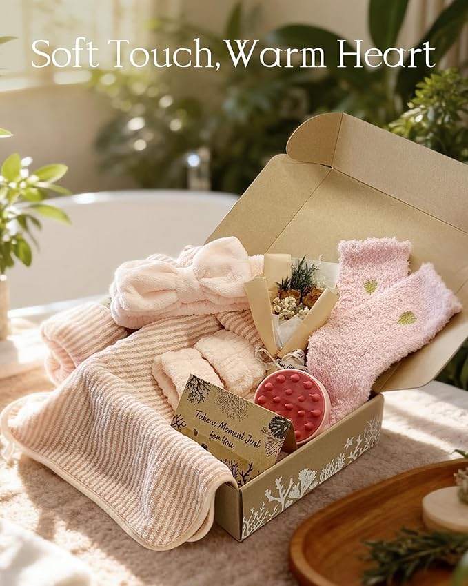 Coralogo Rose Spa Gift Baskets - Natural Pampering Spa Set, Self-Care Beauty Gift Basket, Wellness Bath & Body Works, Unique Gifts for Birthday, Valentines Day, Mothers Day for Mom, Wife, Her