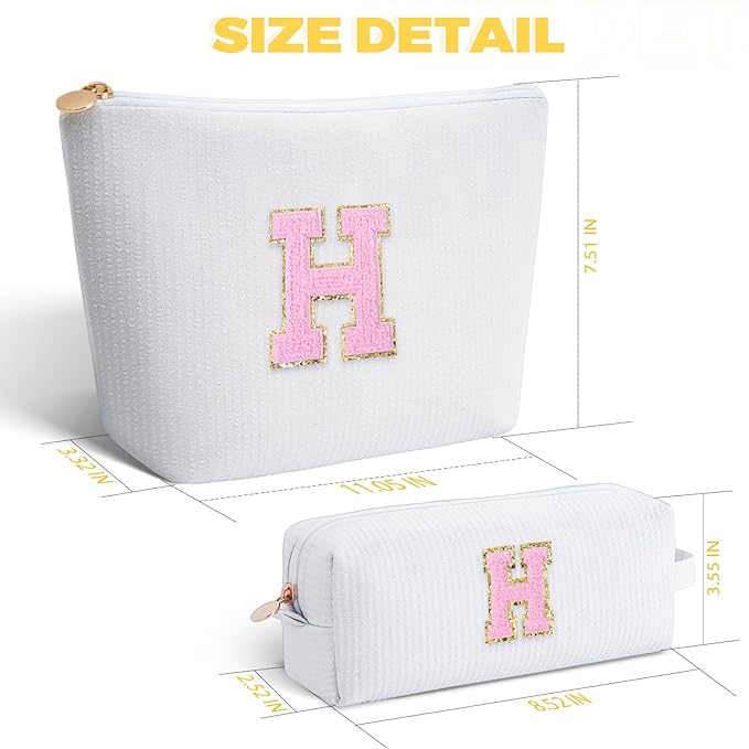 Monogrammed Gifts for Women - Cosmetic Bag for Teen,Initial Cute Makeup Bag Set for Women,Trendy Pouch for Niece Sister Friend Female Her,Birthday Gifts for Daughter - White,H
