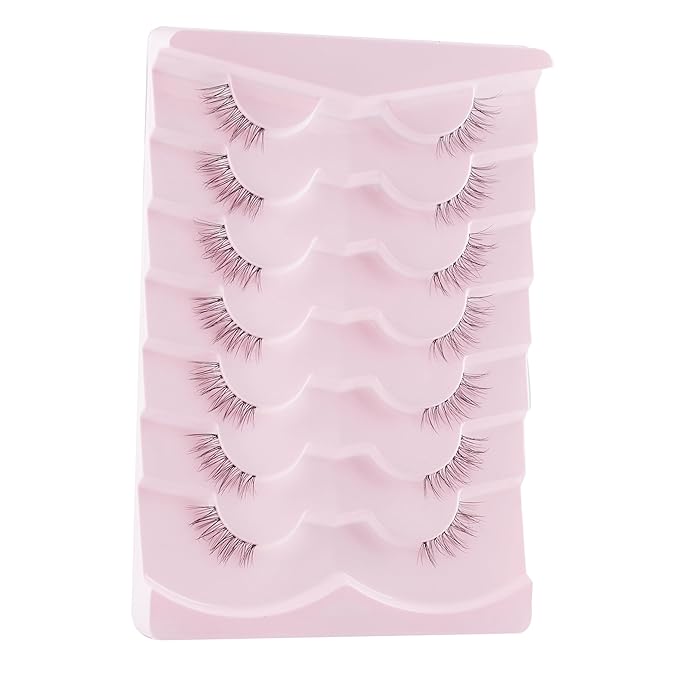 Natural Half Lashes Cat Eye Eyelashes 13MM False Eyelashes Natural Corner Lashes Wispy 3D Volume Half Eyelashes Pack with Thin Cotton Band 3/4 Lashes Extension 7 Pair Siligli