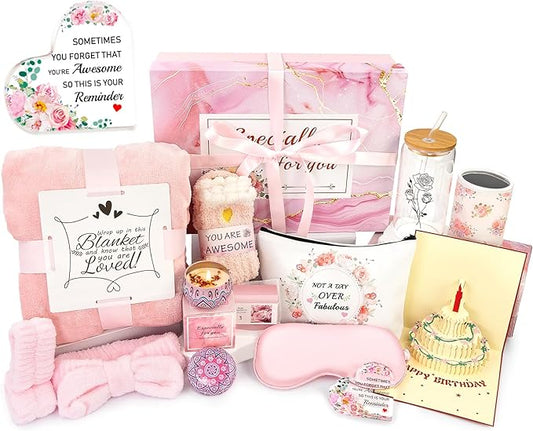 Birthday Gifts for Women, 13pc Valentine Gift Basket for Women Birthday Unique, Spa Basket Care Package Get Well Soon Box for Teen Girls, Sister, Mom, Her Fantasy Box for Mother's Day