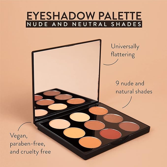 Mented Cosmetics Eyeshadow Palette Nude and Dark Eyeshadows, Vegan, Paraben-Free Cruelty-Free Makeup, Made in USA, Neutral and Dark Glam Eyeshadow, 16.38g/0.58oz, 9 Pan, Everyday