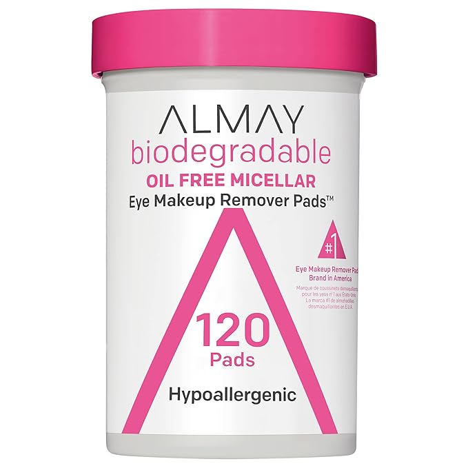 Almay Biodegradable Makeup Remover Pads, Micellar Gentle, Hypoallergenic, Fragrance-Free, Dermatologist & Ophthalmologist Tested, 120 Count