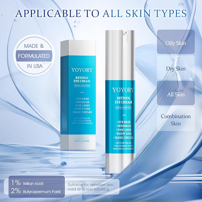 Retinol Under Eye Cream - Anti Aging Eye Cream Reduces Eye bags,Dark Circles, Fade Wrinkles, Fine Lines, and puffiness Smoothing Skin Care Treatment for Women and Men, 20ML(Blue)