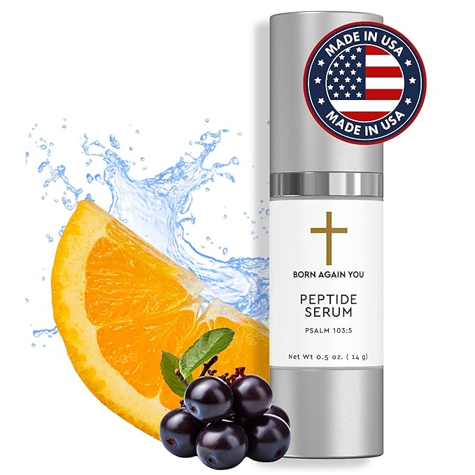 Peptides Face Serum with Vitamin C and Hyaluronic Acid, 0.5 oz – Hydrating & Moisturizing Serum for Anti-Aging, Wrinkles, and Collagen Support