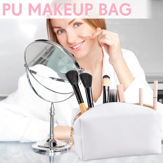 Kigeli 15 Pcs Aesthetic Makeup Bags PU Leather Cosmetic Pouches Waterproof Plain Toiletry Bags Makeup Pouches Bulk for Women Party Gift Travel Storage Organizer(White)