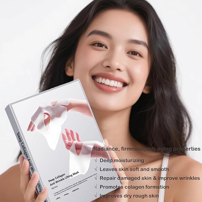 5 Pack Deep Collagen Face Mask, Bio-Collagen Korean Overnight Hydrogel Mask, Anti Wrinkle Firming Lifting Korean Collagen Films for Improve Skin Elasticity, Firming And Moisturizing